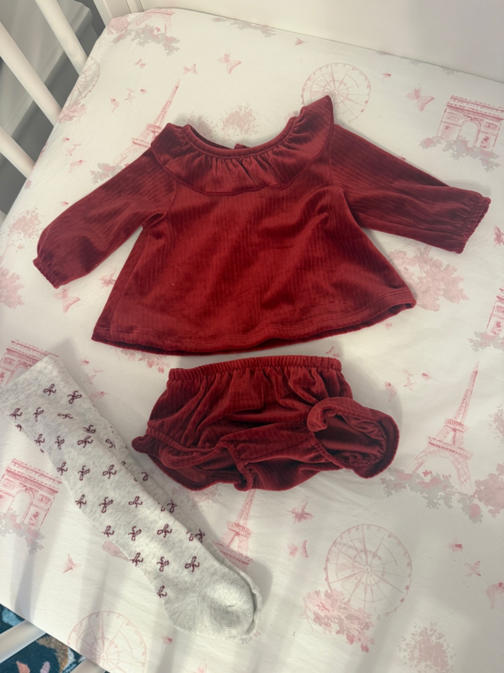 Carter's Velvet Ruffle-Neck dress and matching bloomers in Deep Red